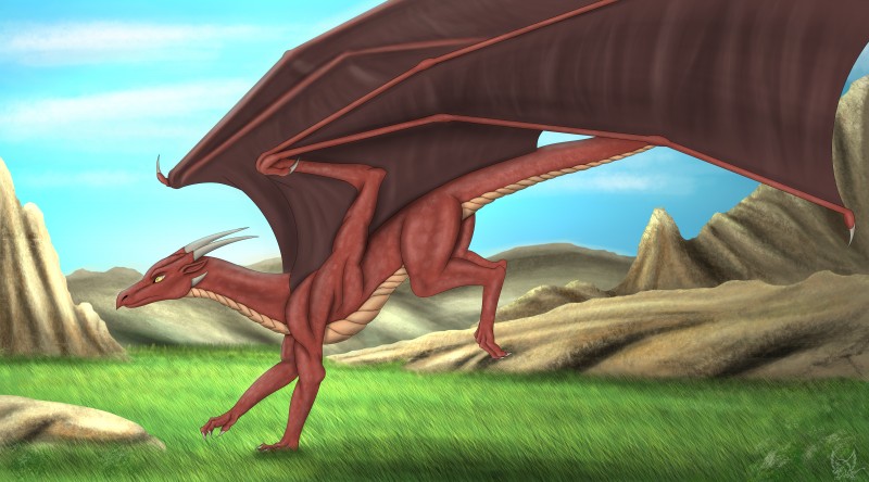 claws day detailed_background feral grass horn membrane_(anatomy) membranous_wings outside plant sky solo tail wings yellow_eyes gryphon1 european_mythology mythology seledrex dragon mythological_creature mythological_scalie scalie western_dragon absurd_res digital_media_(artwork) hi_res huge_filesize