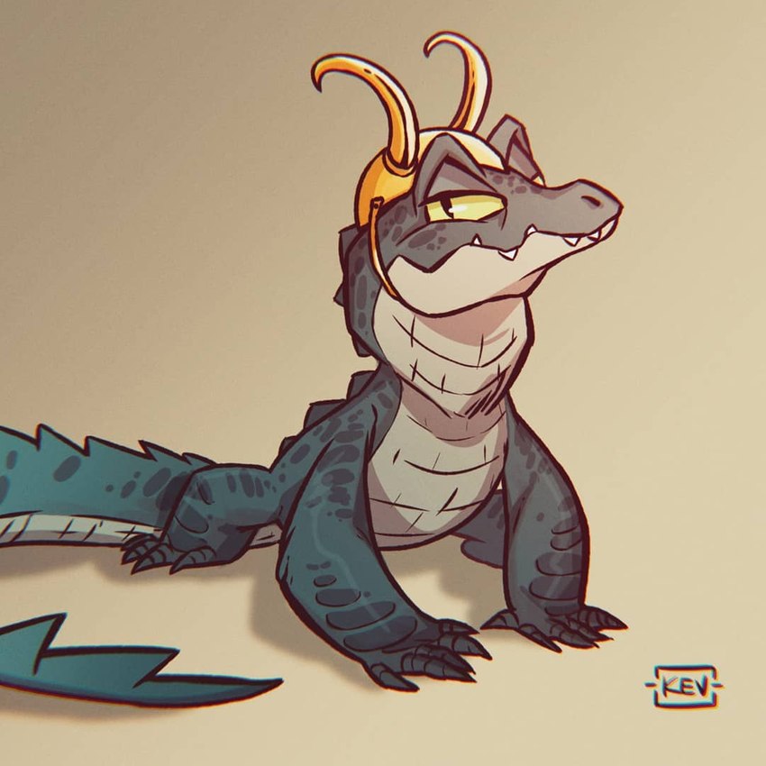 ambiguous_gender armor feral gradient_background headgear helmet looking_at_viewer simple_background solo tan_background itz_prabhaa loki_(tv_series) marvel thor_(series) alligator_loki loki_(marvel) alligator alligatorid crocodilian reptile scalie 1:1