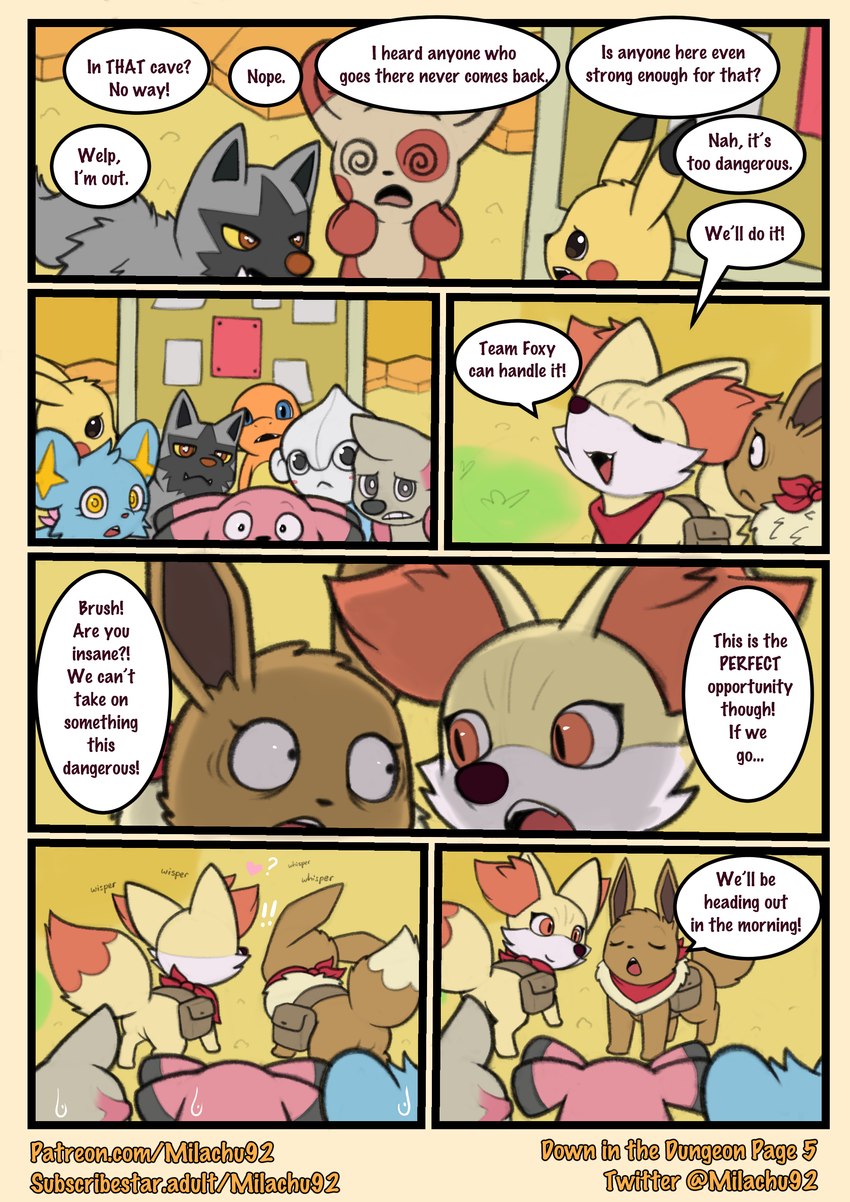 ambiguous_gender building dialogue duo female feral group outside public surprised_expression town town_square milachu92 nintendo pokemon pokemon_mystery_dungeon spike_chunsoft brush_(pathwarden) luna_(pathwarden) charmander eevee fennekin generation_1_pokemon generation_2_pokemon generation_3_pokemon generation_4_pokemon generation_5_pokemon generation_6_pokemon meditite pikachu pokemon_(species) poochyena shinx snubbull spinda timburr absurd_res comic hi_res