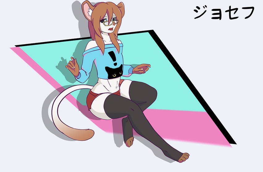 anthro belly big_ears bottomwear clothing crop_top eyewear feet femboy footwear fur glasses hotpants legwear male navel paws shirt shorts socks solo thick_thighs thigh_highs toeless_footwear toeless_legwear toeless_socks topwear white_body white_fur haruthedog domestic_cat felid feline felis mammal tabby_cat