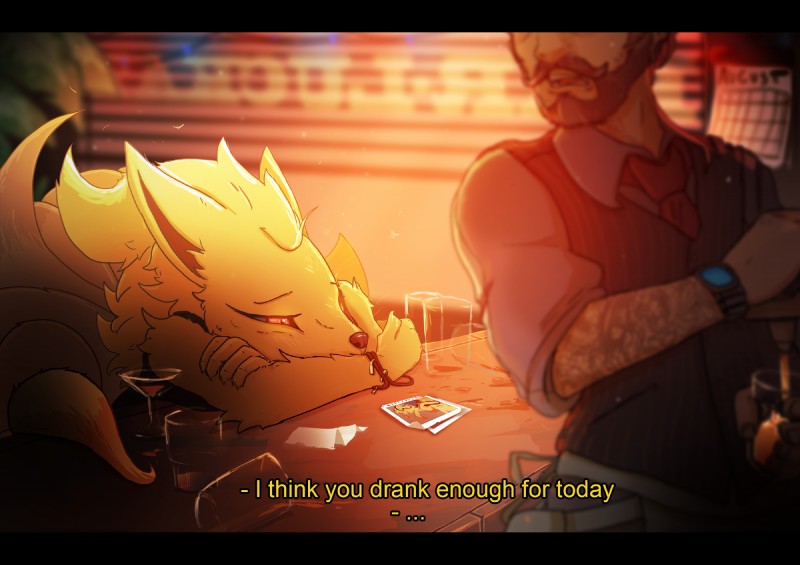 bar beard black_bars clock depression duo facial_hair female male photo text watch wristband thesociallyawkwardpinguin nintendo pokemon canid canine generation_1_pokemon human mammal ninetales pokemon_(species) hi_res letterbox subtitled