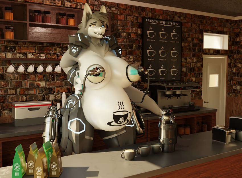 anthro belly belly_tattoo big_belly bodily_fluids breast_milking cafe female lactating machine milk_tank milking_machine pregnant pregnant_anthro pregnant_female solo tattoo haolde ghostlyshark_(modeler) blender_cycles mamagen 3d_(artwork) digital_media_(artwork) hi_res