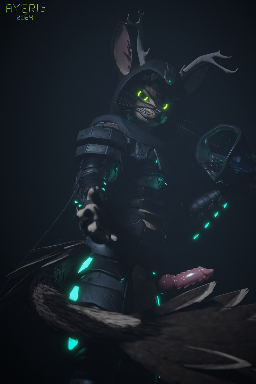 anthro antlers armor brown_body brown_fur brown_hair claws electronics feathers fog fur gas_mask glowing glowing_armor glowing_eyes green_eyes hair headgear headphones headset horn knot looking_at_viewer looking_down looking_down_at_viewer male mask nasal_plug pawpads reaching_towards_viewer science_fiction solo tail tail_feathers visor whiskers ayeris23 ayeris_(character) deer mammal rexouium 2:3 3d_(artwork) absurd_res digital_media_(artwork) hi_res