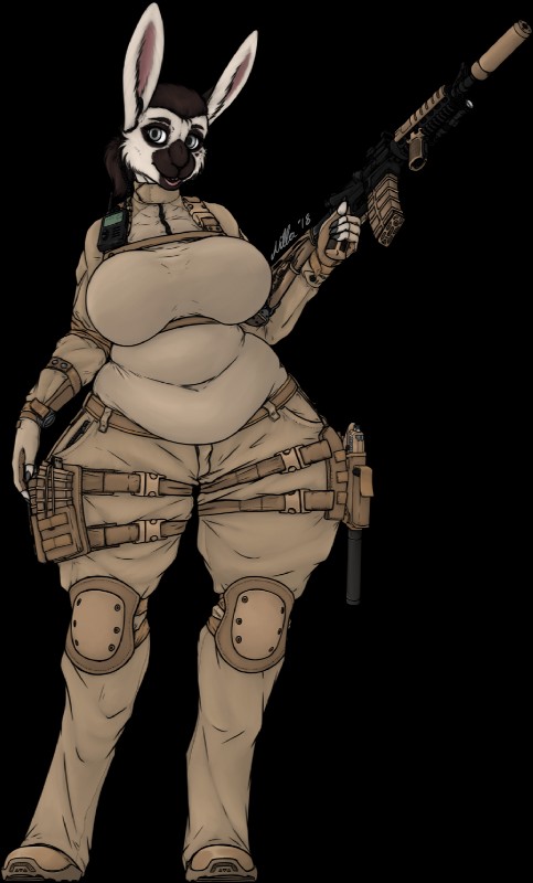 5_fingers anthro ar_platform belly belly_overhang belly_rolls big_breasts biped bottomwear breasts brown_body brown_fur camo clothed clothing curvy_figure digitigrade female fingers foregrip forward_grip fur gun hair holding_gun holding_object holding_ranged_weapon holding_rifle holding_weapon long_ears love_handles m4a1 multicolored_body multicolored_fur navel open_mouth overweight overweight_anthro overweight_female pants ranged_weapon shirt smile solo standing stoner_rifle tan_body tan_fur thick_thighs topwear trigger_discipline two_tone_body two_tone_fur voluptuous weapon wide_hips nilla_(artist) vanilla_(nilla) lagomorph leporid mammal rabbit 2018 alpha_channel digital_drawing_(artwork) digital_media_(artwork) hi_res