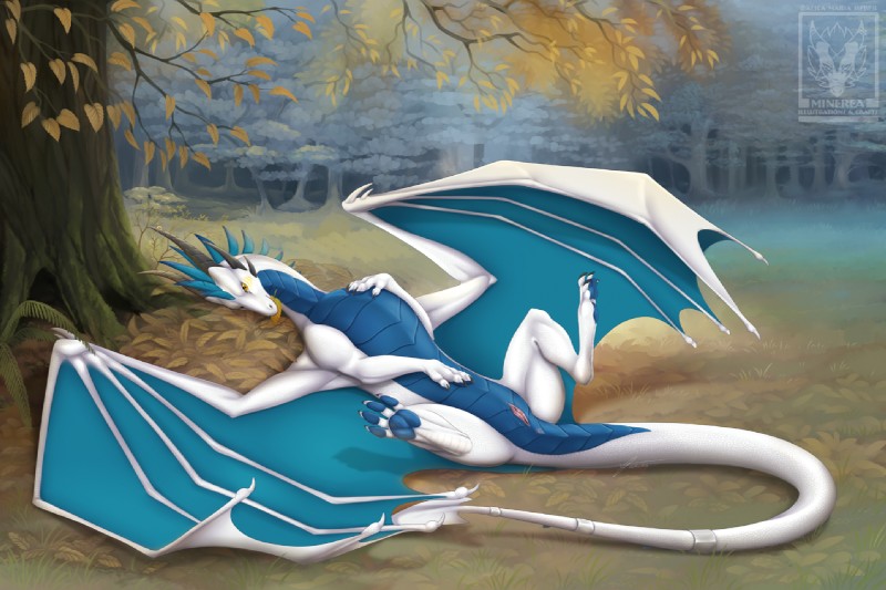 anus detailed_background feet female feral genitals hindpaw lying on_back outside pawpads paws plant pussy solo tail tree minerea mythology dragon mythological_creature mythological_scalie scalie 3:2