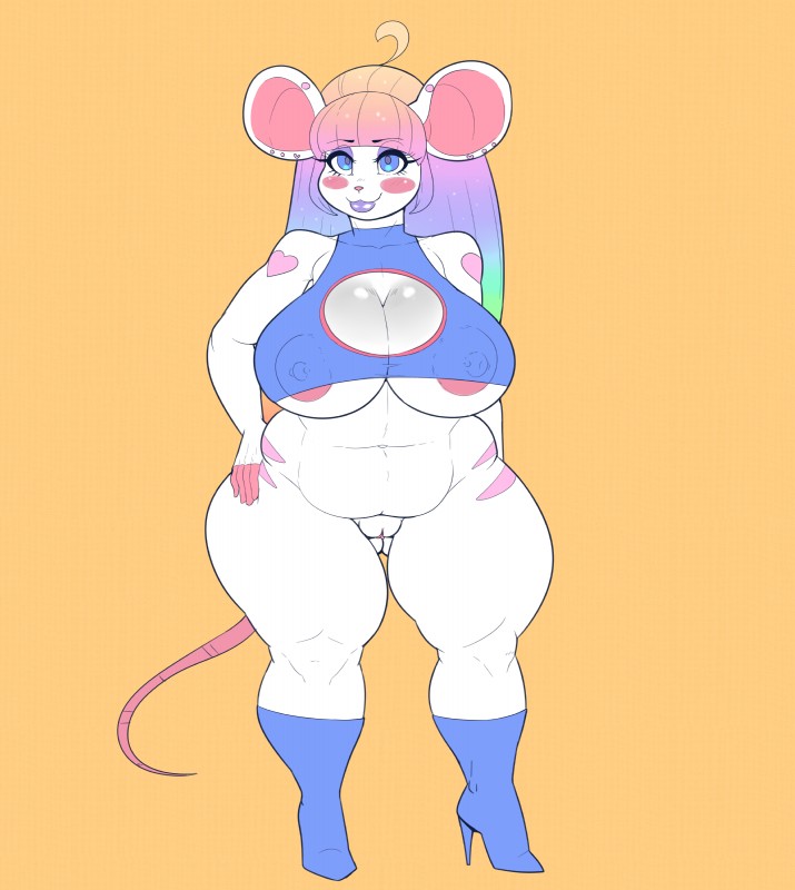 anthro areola big_breasts biped boots bottomless breasts clothed clothing erect_nipples female footwear genitals high_heeled_boots high_heels nipple_outline nipples pussy shoes slightly_chubby solo thick_thighs wide_hips plankboy patricia_(plankboy) mammal mouse murid murine rodent 2016 absurd_res hi_res