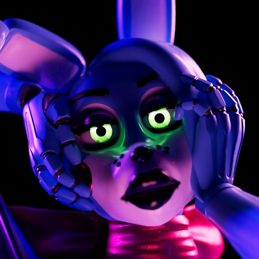 anthro black_nose blue_body blue_hair bow_tie cheek_dots eyebrows eyelashes female glowing glowing_eyes green_eyes hair lips machine rabbit_ears robotic_hand solo thick_lips atherenders five_nights_at_freddy's five_nights_at_freddy's_2 scottgames toy_bonnie_(fnaf) toy_bonnie_(psychojohn2) animatronic humanoid lagomorph leporid mammal rabbit robot robot_anthro robot_humanoid 1:1 3d_(artwork) digital_media_(artwork)