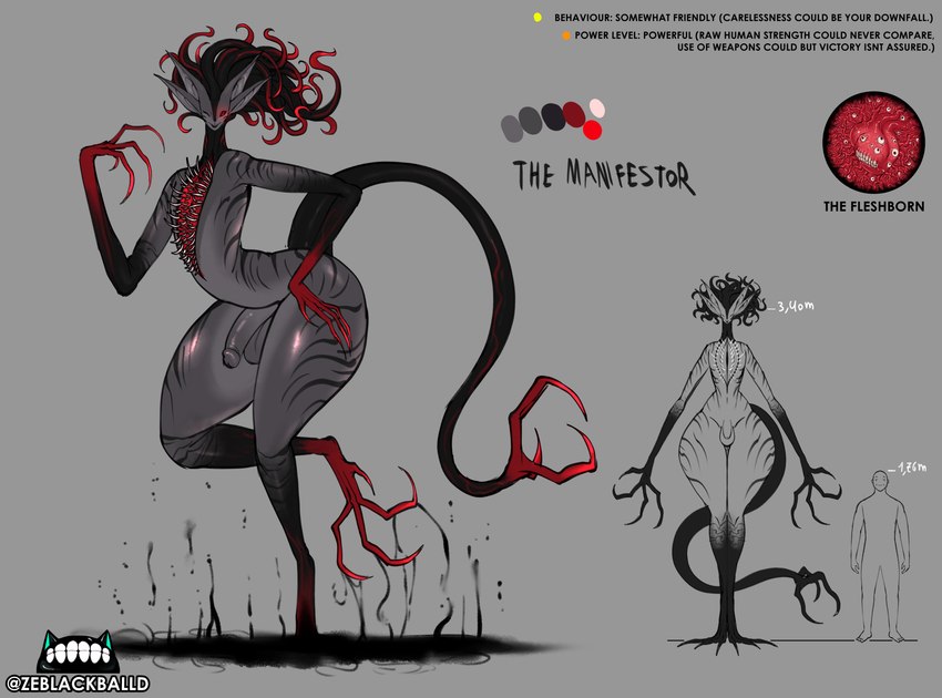 big_penis duo femboy genitals huge_penis huge_thighs long_tail male penis pseudo_hair size_difference stripes tail tentacle_hair tentacles text thick_thighs ze_blackball.d the_manifestor_(ze_blackball.d) alien eldritch_abomination eldritch_being felid feline humanoid mammal absurd_res english_text hi_res model_sheet