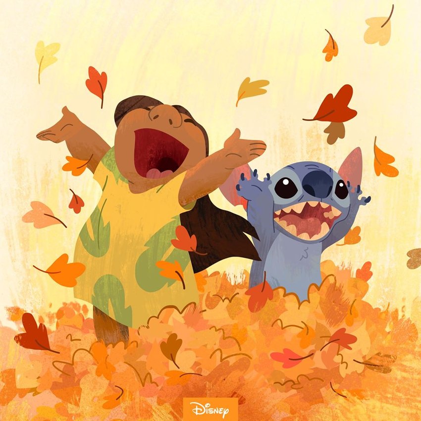 4_fingers ambiguous_gender autumn autumn_leaves black_eyes blue_body blue_claws blue_fur blue_nose chest_tuft claws duo eyes_closed female fingers fur hair happy leaf leaf_pile long_hair muumuu notched_ear open_mouth open_smile raised_arms smile standing tuft unknown_artist disney lilo_and_stitch lilo_pelekai stitch_(lilo_and_stitch) alien experiment_(lilo_and_stitch) human mammal 1:1 2021 official_art male_(lore)