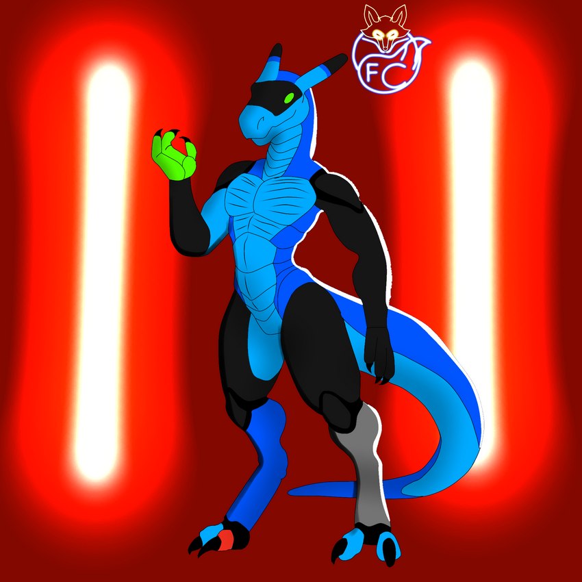 2_toes 3_fingers blue_body claws countershading digitigrade dipstick_horn featureless_crotch feet fingers green_eyes horn machine male multicolored_horn solo standing tail toe_claws toes foxcuteuwu robot synth_(vader-san) 1:1 digital_media_(artwork) hi_res