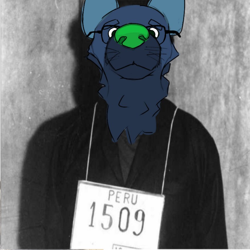 anthro blue_body blue_fur communism eyewear fur glasses green_nose male politics prisoner socialism solo khino chairman_gonzalo hyena mammal 1:1 draw_over meme sketch