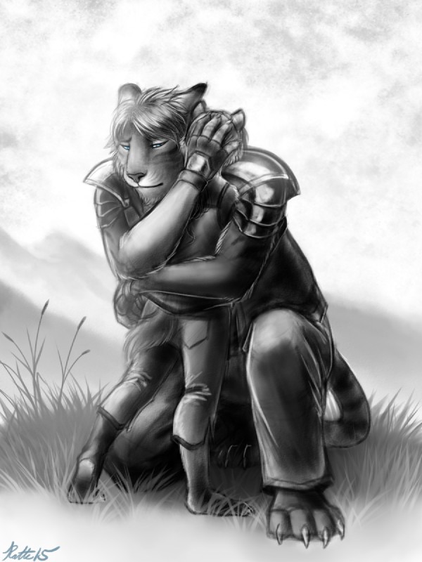 anthro blue_eyes clothed clothing duo hair hug male outside young young_anthro conditional_dnp ratte legacy_(ratte) montreal_(ratte) tyrm badger faraden felid hybrid lion mammal mustelid musteline new_faraden pantherine tiger tigon 2015 digital_media_(artwork) hi_res monochrome