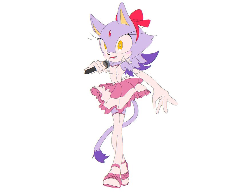 accessory alternative_fashion anthro clothing cosplay cosplay_lolita dress electronics female hair_accessory hair_ribbon j-fashion japanese_idol legwear lolita_(fashion) microphone ribbons solo sweet_lolita thigh_highs yamimatsu perfect_blue sega sonic_the_hedgehog_(series) blaze_the_cat domestic_cat felid feline felis mammal hi_res