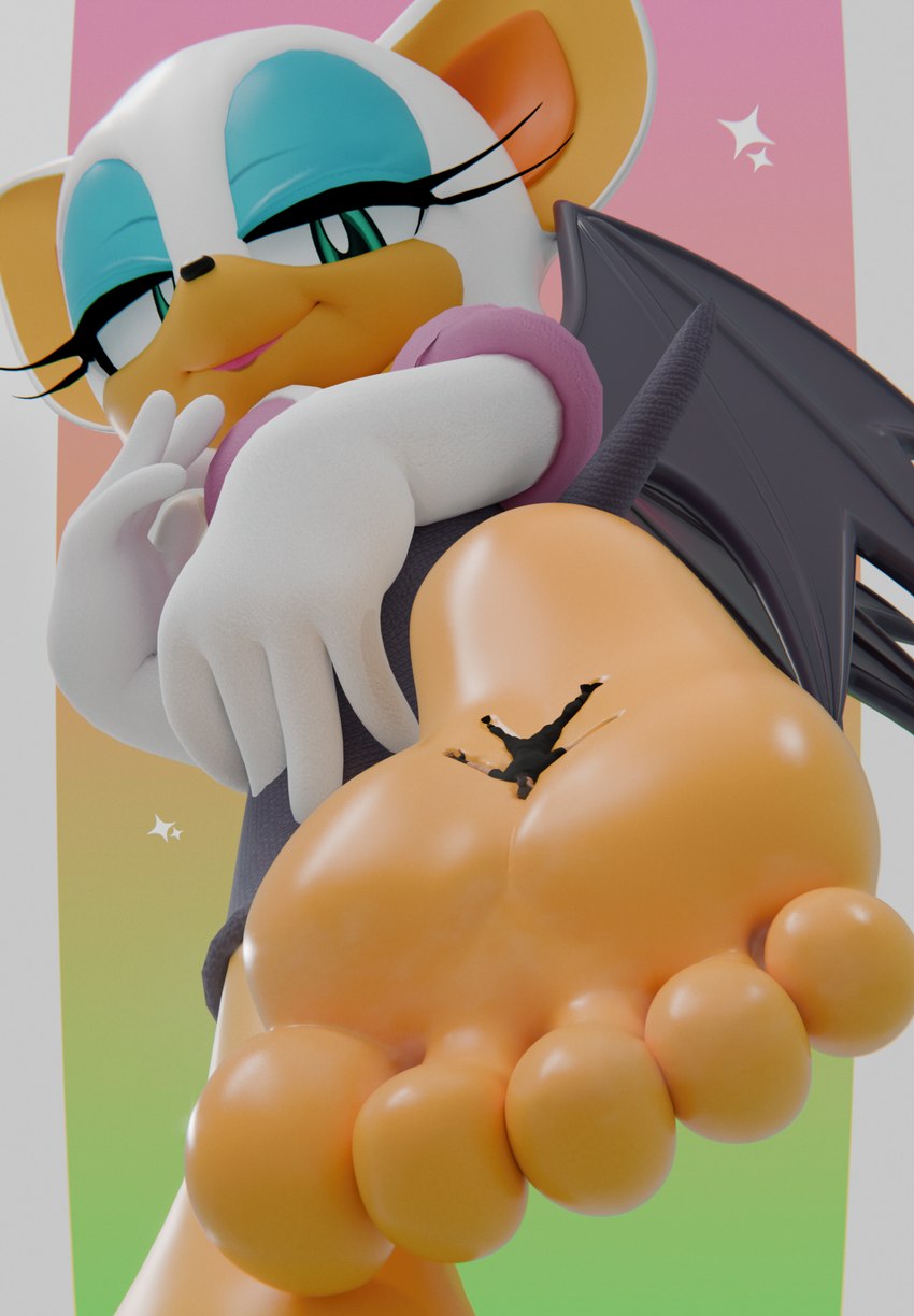 5_toes anthro barefoot duo feet female foot_fetish foot_focus foot_play humanoid_feet looking_back low-angle_view male male/female plantigrade soles stuck_to_foot toes trampling coceyx sega sonic_the_hedgehog_(series) rouge_the_bat bat human mammal 3d_(artwork) digital_media_(artwork) hi_res