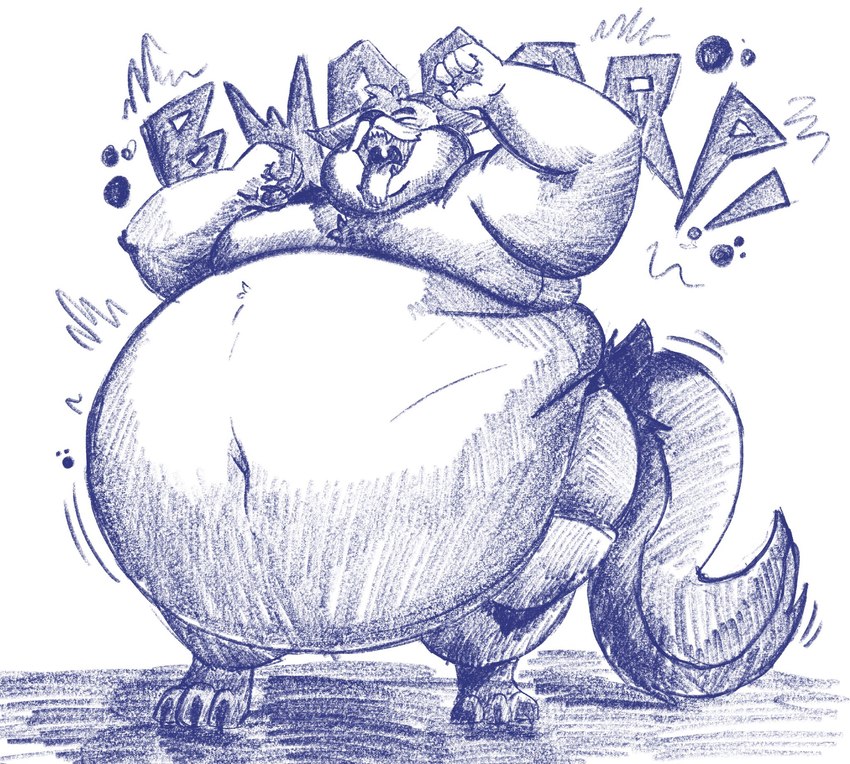 3_toes anthro belly big_belly big_cheeks big_moobs bottomwear burping chest_tuft chubby_cheeks claws clothed clothing digestion dipstick_tail double_chin ears_down eyes_closed feet fist head_tuft huge_thighs love_handles male markings moobs motion_lines navel obese obese_anthro obese_male onomatopoeia open_mouth overweight overweight_anthro overweight_male pivoted_ears shadow shorts solo sound_effects tail tail_markings teeth text thick_arms thick_thighs toe_claws toes tongue topless topless_anthro topless_male tuft uvula hausedge rufus_(charliebarkins) canid canine canis mammal wolf hatching_(art) hi_res shaded