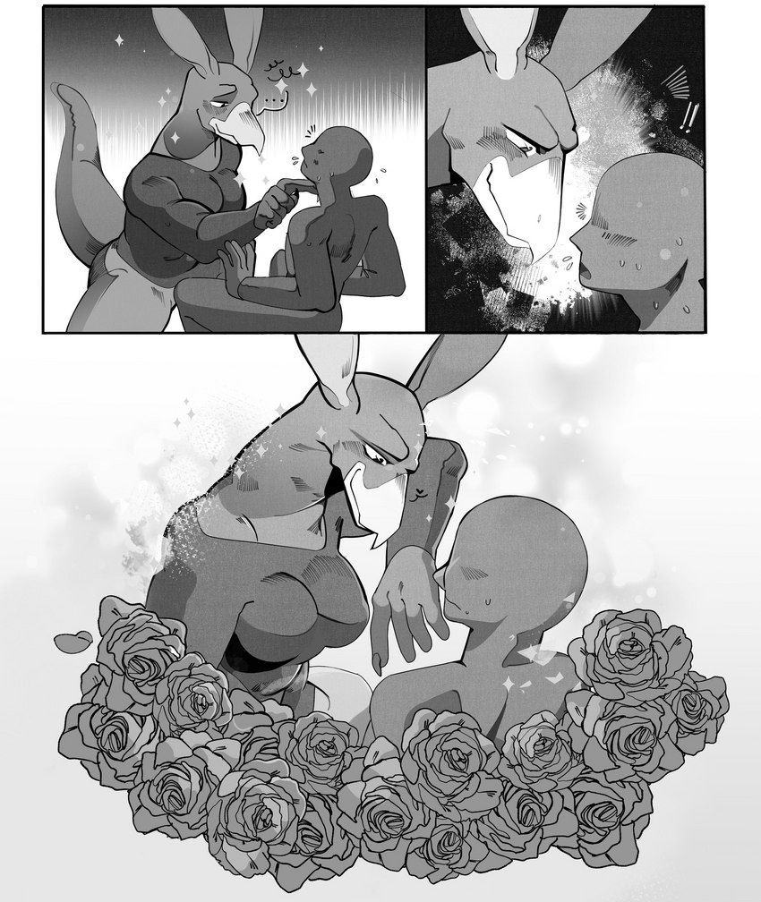 anthro blush bottomless bottomless_female breasts clothed clothing dominant dominant_female duo faceless_character faceless_human female flower male male/female plant rose_(flower) junkochi don_bluth titan_a.e. stith alien human humanoid mammal mantrin hi_res monochrome