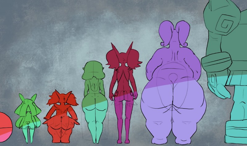 anthro big_breasts big_butt breasts butt chart female group height_chart huge_breasts huge_butt huge_thighs nude overweight overweight_female short_stack thick_thighs thigh_gap wide_hips oofrowdy nintendo pokemon carmine_(oofrowdy) gardy_(oofrowdy) kirly_(oofrowdy) scarlet_(oofrowdy) vivi_(oofrowdy) braixen delphox gardevoir generation_1_pokemon generation_3_pokemon generation_5_pokemon generation_6_pokemon golurk goodra kirlia pokemon_(species) voltorb hi_res