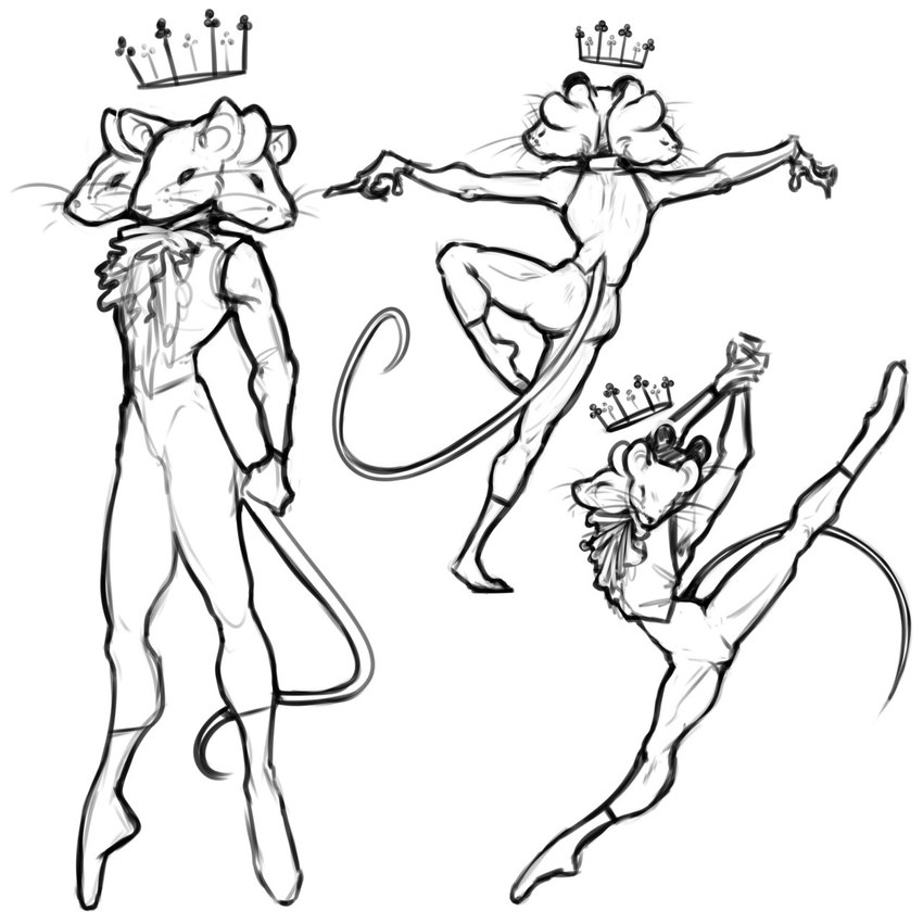 3_heads anthro athletic ballerina ballet flexible flexing male multi_head multiple_poses muscular pose royalty solo splits spread_legs spreading stretching fake_anna the_nutcracker mouse_king mammal mouse murid murine rodent 1:1 digital_drawing_(artwork) digital_media_(artwork) hi_res monochrome sketch