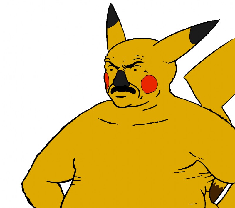 alternate_species anthro facial_hair fur humanoidized male mustache overweight overweight_anthro overweight_male pokemorph simple_background solo white_background yellow_body yellow_fur unknown_artist adult_swim aqua_teen_hunger_force cartoon_network nintendo pokemon carl_brutananadilewski generation_1_pokemon humanoid mammal pikachu pokemon_(species) rodent crossover