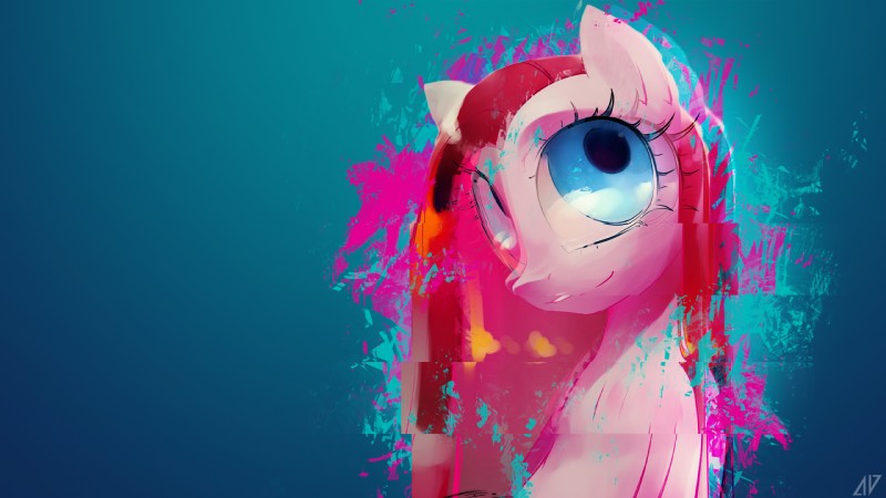 big_eyes blue_background blue_eyes female fur glitch hair pink_body pink_fur pink_hair simple_background smile solo iopichio jave_the_13 friendship_is_magic hasbro my_little_pony pinkie_pie_(mlp) earth_pony equid equine horse mammal pony 16:9 hi_res wallpaper widescreen