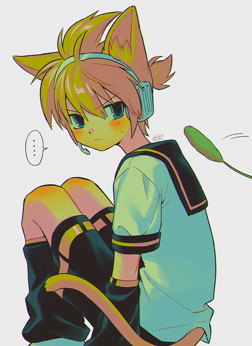 clothed clothing ellipsis humanoidized male solo speech_bubble tail enaic31 vocaloid kagamine_len animal_humanoid cat_humanoid felid felid_humanoid feline feline_humanoid humanoid mammal mammal_humanoid absurd_res hi_res