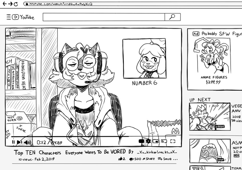 anthro clothing electronics female headphones hoodie jacket microphone mouth_shot open_mouth sitting solo text topwear uvula emmacat64 animal_crossing dragon_ball nintendo youtube isabelle_(animal_crossing) kitkat_(emmacat64) vegeta canid canine canis domestic_cat domestic_dog felid feline felis mammal 2020 black_and_white english_text monochrome