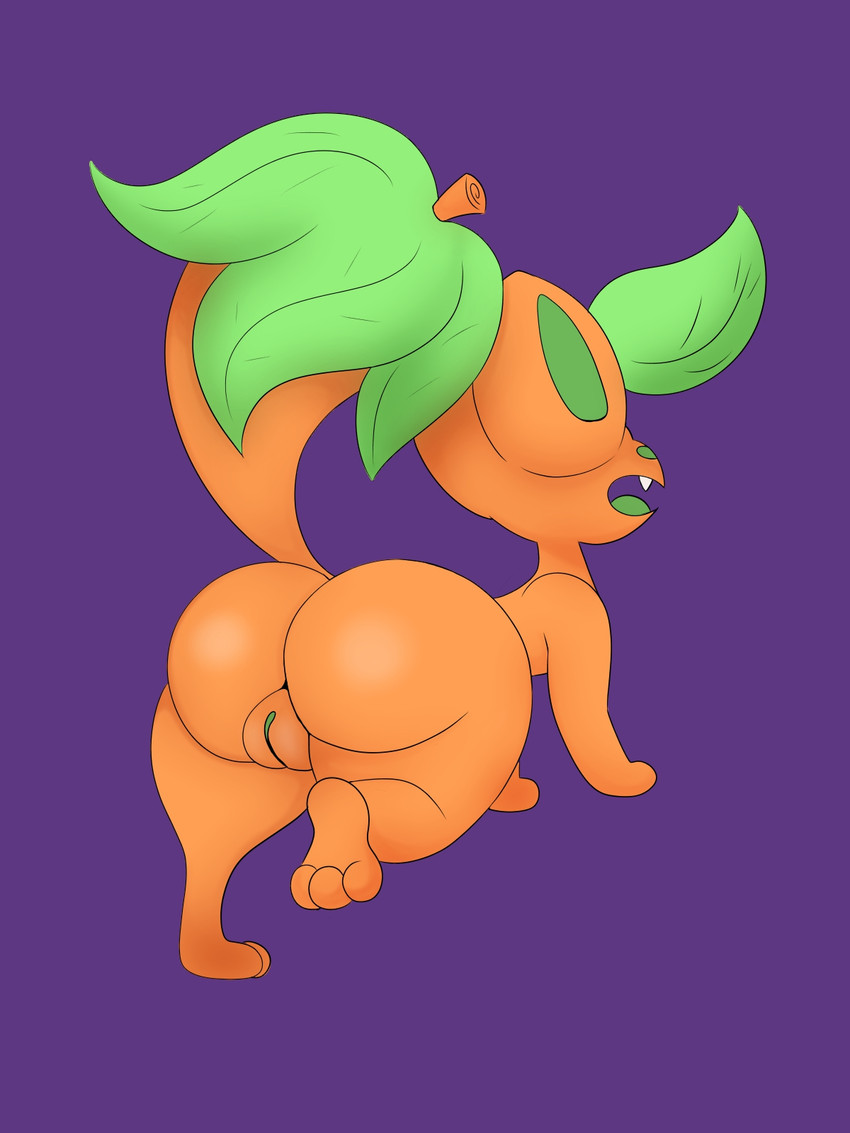 all_fours big_butt big_pussy butt female feral genitals green_nose leaf leaf_on_head leaf_on_tail one_leg_up open_mouth orange_body orange_butt orange_head orange_legs orange_tail orange_vulva plump_labia raised_leg solo tail vulva alpog21_(artist) trod domestic_cat felid feline felis mammal 3:4 hi_res