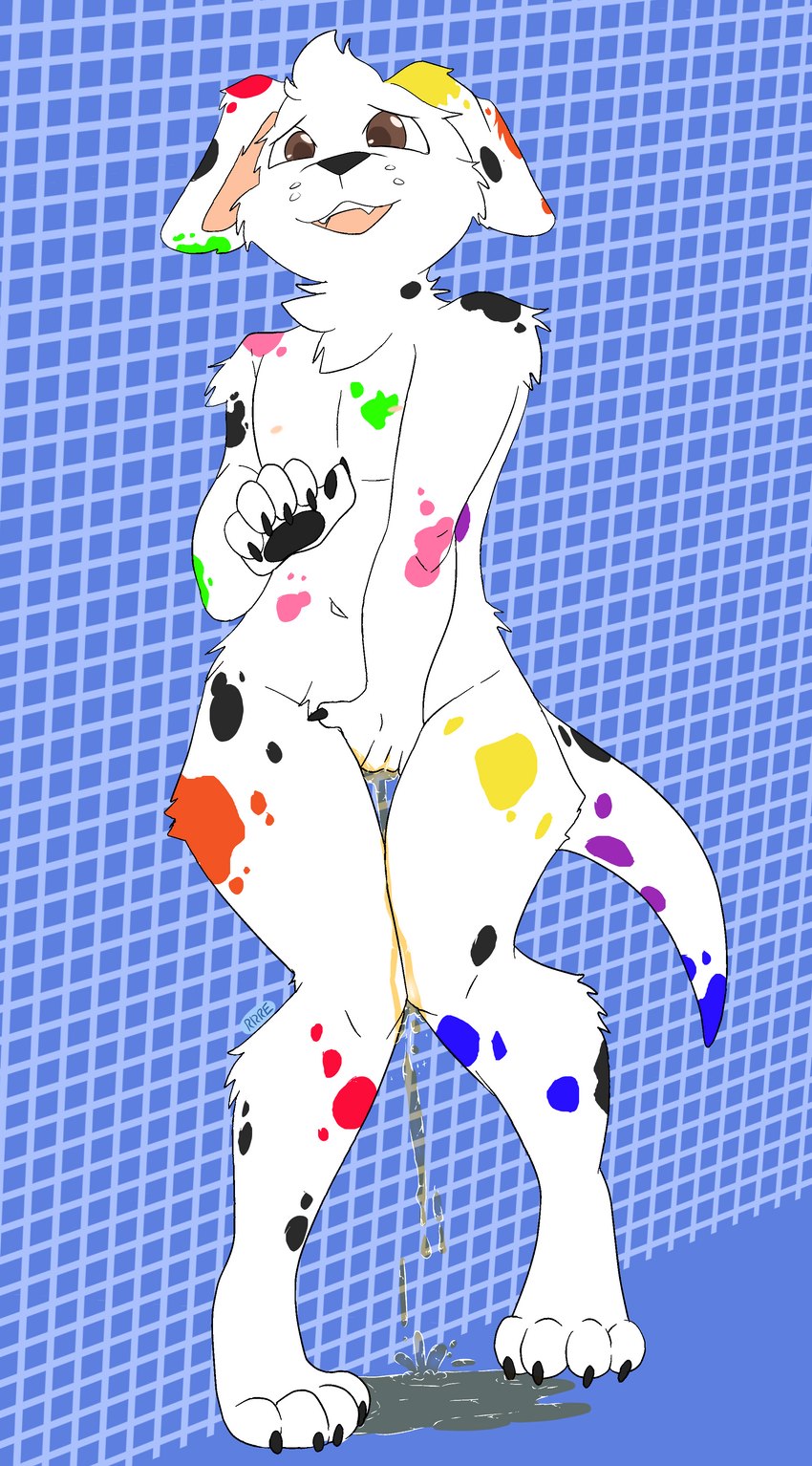 andromorph andromorph_peeing anthro bodily_fluids brown_eyes fur genital_fluids hand_between_legs intersex intersex_peeing looking_at_viewer markings nude omorashi open_mouth peeing simple_background smile solo spots spotted_body spotted_fur standing urine urine_on_ground urine_on_leg urine_pool watersports white_body white_fur raveneevee gb_creator_(oc) canid canine canis dalmatian domestic_dog mammal absurd_res digital_media_(artwork) hi_res