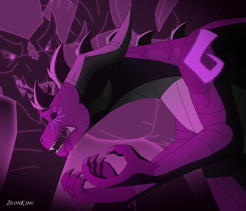 4_arms blood blood_in_mouth bodily_fluids claws corruption dark_eyes duo feral glowing glowing_eyes horn male manipulation multi_arm multi_limb wings zilonking activision mythology spyro_the_dragon dark_spyro malefor spyro dragon mythological_creature mythological_scalie scalie 2024 absurd_res digital_media_(artwork) hi_res signature