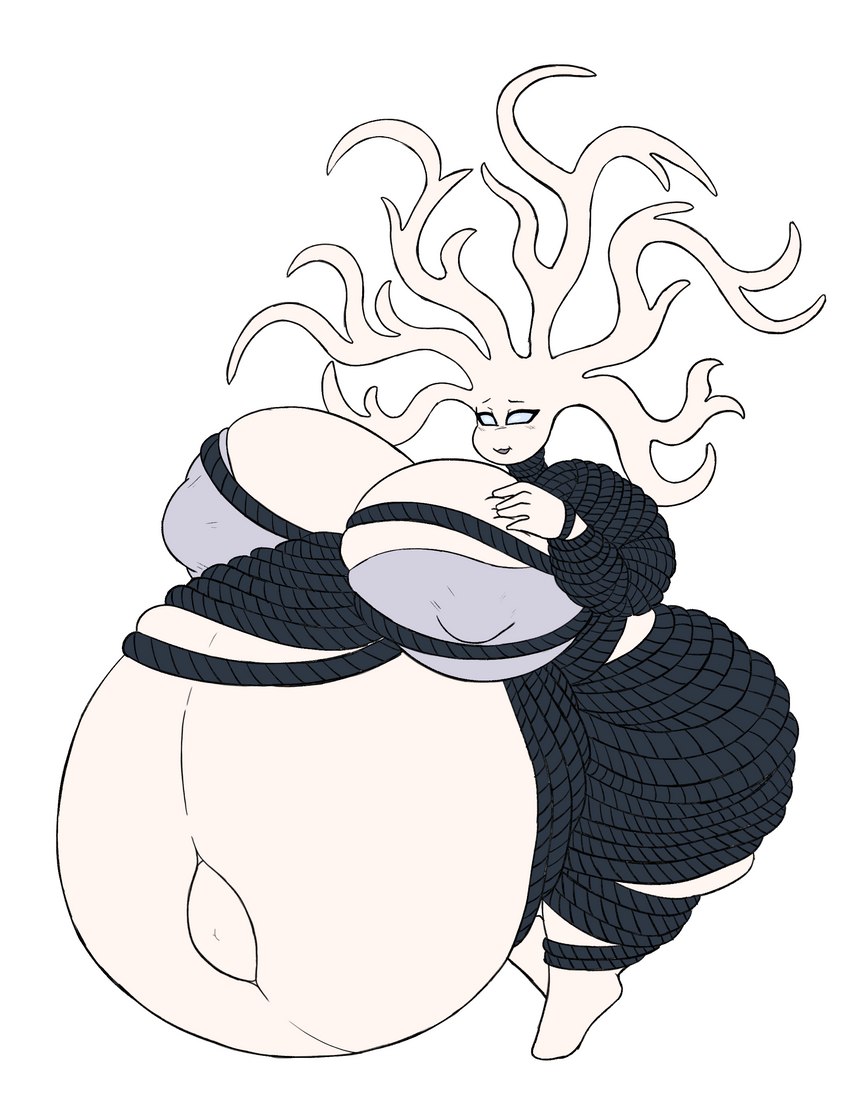 abdominal_bulge belly belly_expansion belly_grab big_belly big_breasts big_butt blue_eyes blush bra breast_grab breasts butt close_to_bursting clothing embarrassed empty_eyes expansion featureless_feet feet female flustered glorp hand_on_breast heavy huge_belly huge_breasts huge_butt huge_hips hyper hyper_belly hyper_butt hyper_pregnancy larger_female noseless onomatopoeia plant pregnant pregnant_female rumbling_stomach shy size_difference solo sound_effects standing stretched tall text thick_thighs tight_clothing tree underwear wide_hips marzibelly yattynat hollow_knight team_cherry white_lady_(hollow_knight) alien arthropod humanoid absurd_res hi_res