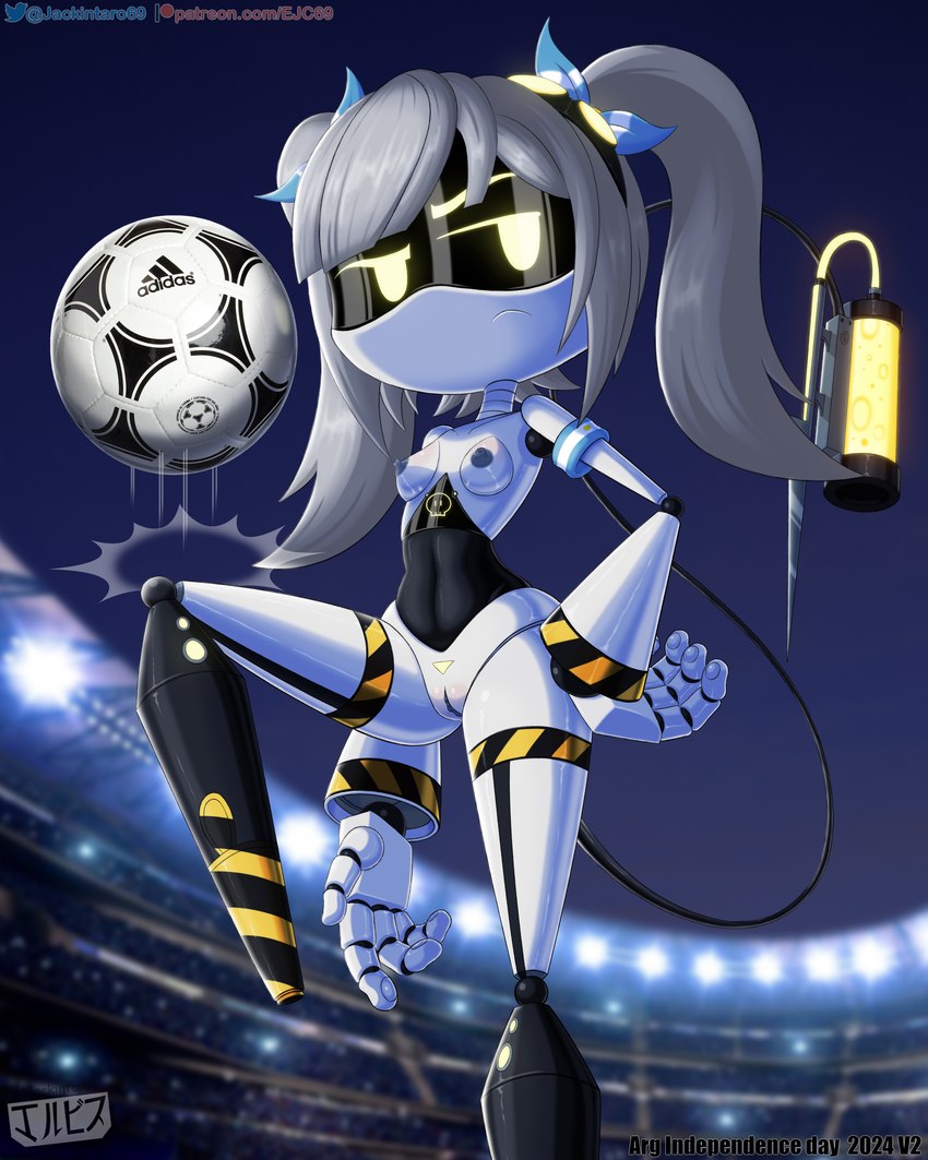 accessory ball breasts clothing female fingers genitals grey_hair hair hazard_stripes humanoid_genitalia humanoid_pussy looking_at_viewer machine nipples nude pigtails pussy ribbons screen_eyes soccer soccer_ball soccer_uniform solo sport sportswear syringe tail twintails_(hairstyle) uniform white_body yellow_eyes jackintaro glitch_productions independence_day_(argentina) murder_drones j_(murder_drones) disassembly_drone humanoid robot robot_humanoid tailed_humanoid 4:5 absurd_res digital_media_(artwork) hi_res