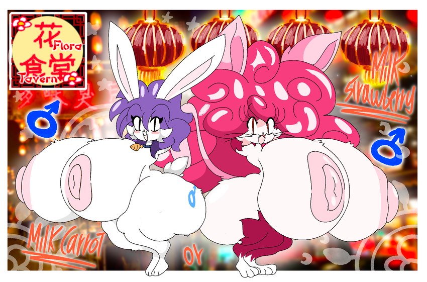 anthro areola big_breasts big_butt biped black_eyes blush breasts butt chinese collar duo female female_anthro fur gender_symbol hair huge_breasts huge_butt huge_hips huge_thighs hyper hyper_breasts hyper_nipples lamp lantern male_symbol nipples paper_lantern pink_body pink_nipples pink_nose purple_hair red_body red_eyes red_fur red_hair scut_tail short_tail symbol tail thick_thighs whiskers white_body white_fur wide_hips rogywantscoffee sexyvampireloverrogy asian_mythology chinese_mythology east_asian_mythology mythology domestic_cat felid feline felis lagomorph leporid mammal rabbit hi_res male_(lore)