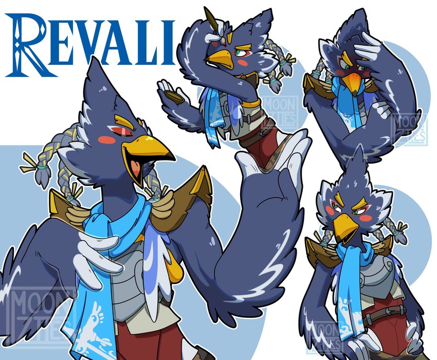 anthro applying_makeup blue_body blue_feathers blush braided_hair clothing feathers hair leather leather_clothing makeup male personal_grooming scarf smug solo thinking thoughtful_expression wings moonziies breath_of_the_wild nintendo the_legend_of_zelda revali avian rito hi_res multiple_images