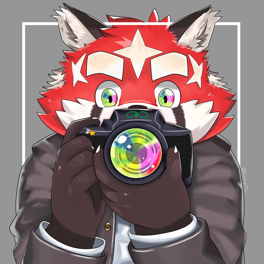 anthro biped camera clothed clothing fur humanoid_hands kemono male red_body red_fur shirt simple_background solo topwear white_body white_fur hmkeito lifewonders tokyo_afterschool_summoners zhurong_(tas) ailurid mammal red_panda 1:1 2021 hi_res