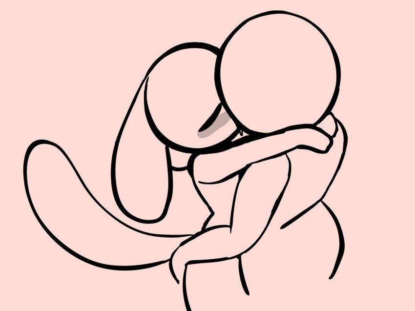 anthro faceless_character faceless_male kissing long_tail making_out male male/male pink_background simple_background tail huamnenoughbb bunny_maloney jean_francois alien human mammal hi_res