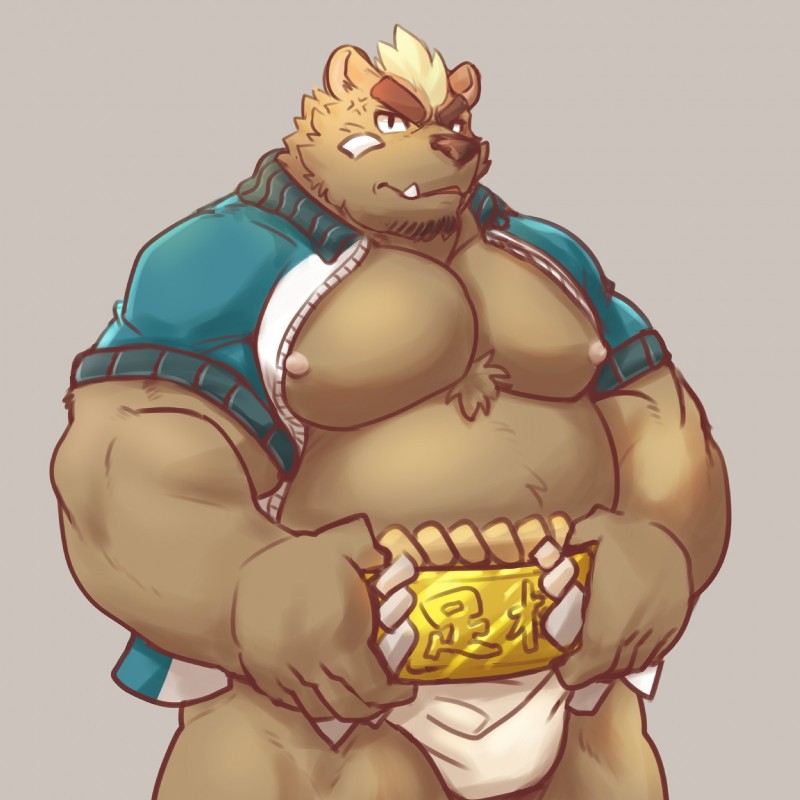 anthro asian_clothing clothing east_asian_clothing fringe_trim grey_background japanese_clothing kemono male mawashi muscular muscular_anthro muscular_male nipples sagari simple_background slightly_chubby solo sumo istani lifewonders tokyo_afterschool_summoners ashigara_(tas) bear mammal 1:1 2017 hi_res