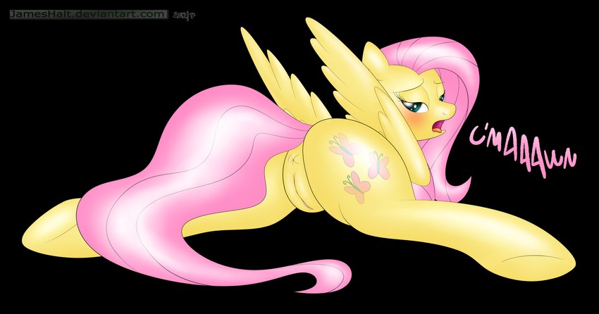 anus black_border blush border butt cutie_mark feathered_wings feathers female feral genitals looking_at_viewer looking_back looking_back_at_viewer open_mouth pussy simple_background solo spread_legs spreading tail text wings yellow_body yellow_feathers haltie friendship_is_magic hasbro my_little_pony mythology fluttershy_(mlp) equid equine mammal mythological_creature mythological_equine pegasus absurd_res alpha_channel hi_res url