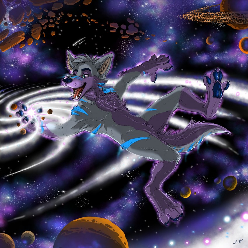 anthro galaxy male nude solo leok64 keenora canid canine canis mammal wolf 1:1 absurd_res hi_res