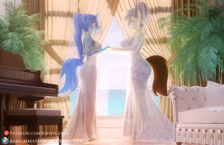 anthro armwear beach breasts bride clothing dress duo ear_piercing elbow_gloves eye_contact female footwear furniture gloves grand_piano hand_holding handwear high_heels horn incest_marriage jewelry looking_at_another necklace piercing sea seaside shoes smile sofa veil water wedding wedding_dress window rinny hasbro my_little_pony mythology fan_character lovebrew_(oc) pearbottom_(oc) equid equine mammal mythological_creature mythological_equine unicorn 2021 3d_(artwork) blender_(artwork) digital_media_(artwork) hi_res daughter_(lore) incest_(lore) mother_(lore) mother_and_child_(lore) mother_and_daughter_(lore) parent_(lore) parent_and_child_(lore) parent_and_daughter_(lore)