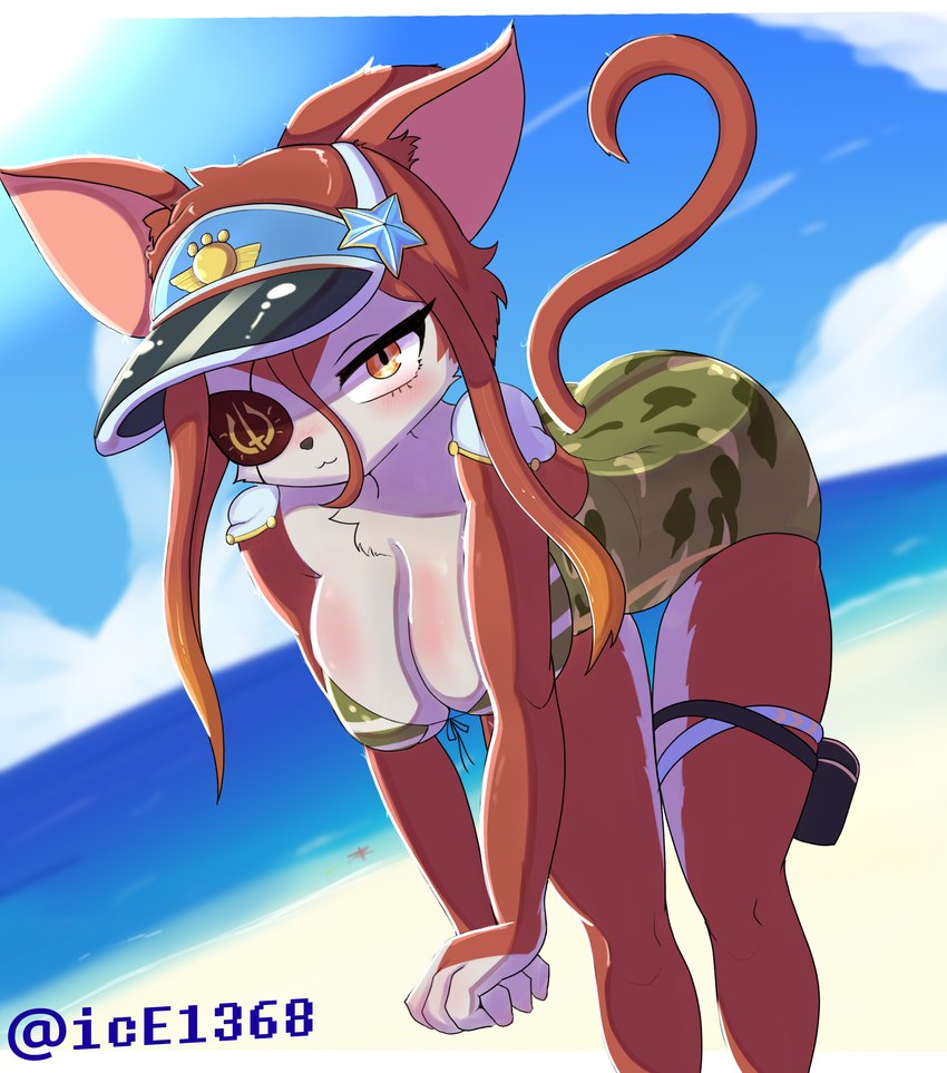 anthro big_breasts breasts clothing female pose solo swimwear deng_keon cat_busters hinozuki domestic_cat felid feline felis mammal absurd_res hi_res