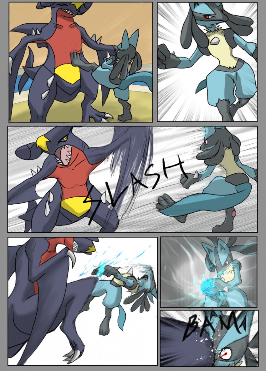 anthro duo fight hypocrite inside kick male male/male paws running teeth teeth_showing hypocrite_(artist) nintendo pokemon garchomp generation_4_pokemon lucario pokemon_(species) hi_res