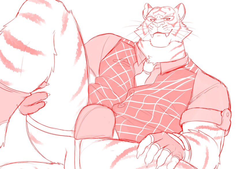 anthro bulge butt clothed clothing fangs fingerless_gloves fur gloves handwear jockstrap looking_at_viewer male muscular muscular_male necktie pantsless presenting seductive solo stripes tail teeth thick_thighs topwear underwear vest whiskers ligoni epic_games fortnite oscar_(fortnite) felid mammal pantherine tiger 2023 absurd_res digital_media_(artwork) hi_res