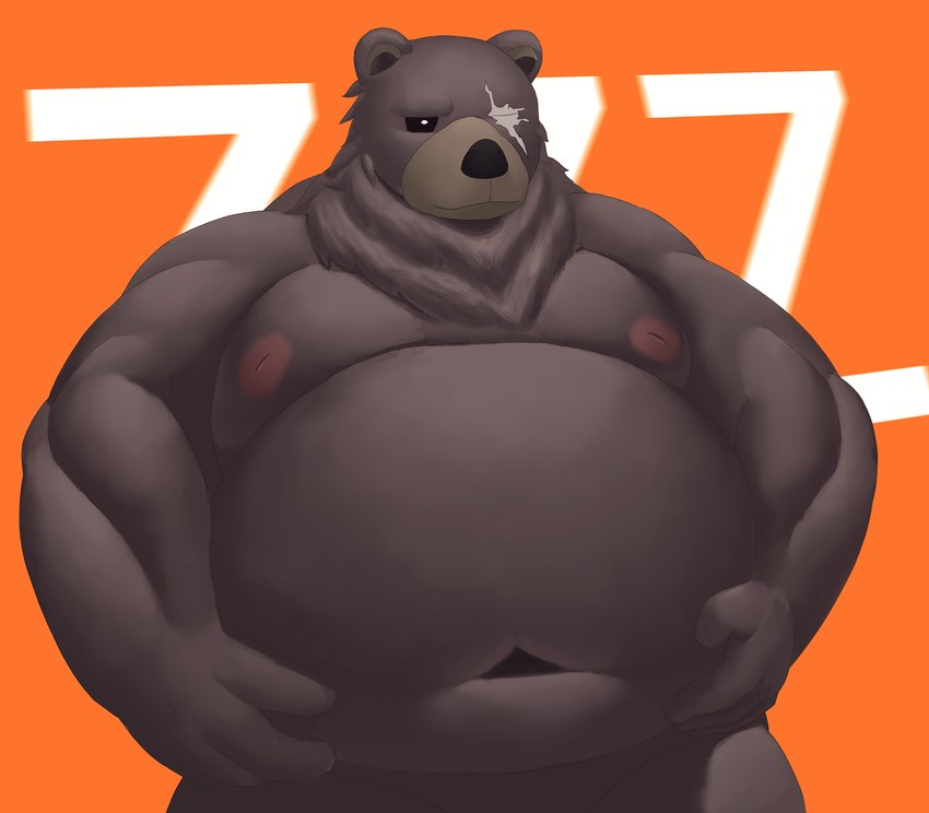 anthro belly big_belly black_body black_nose kemono male moobs navel nipples nude obese obese_male overweight overweight_anthro overweight_male scar solo redremy7 mihoyo zenless_zone_zero ben_bigger bear mammal 2022 hi_res