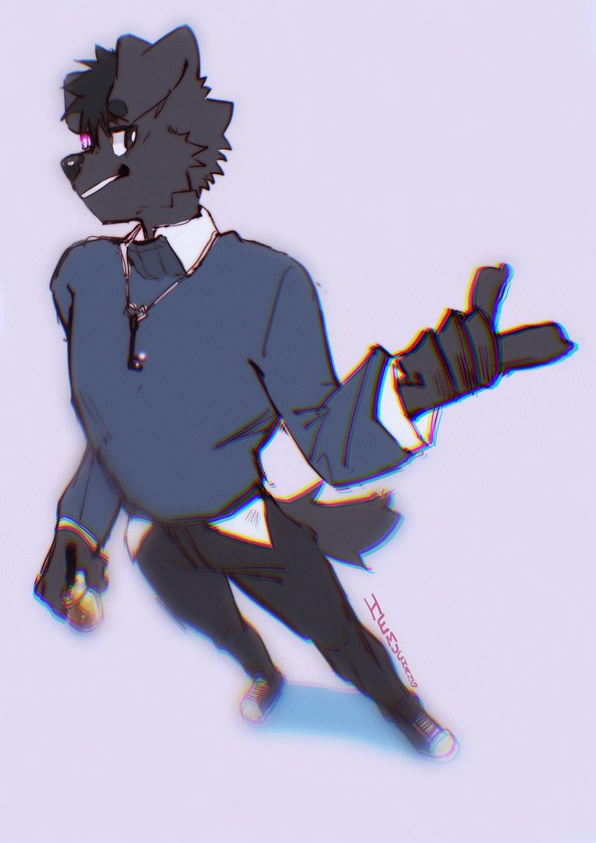 blue_clothing blue_sweater blue_topwear clothing eyewear floppy_ears glasses holding_eyewear holding_glasses holding_object jewelry male necklace slim_anthro slim_male solo sweater topwear hemuchang canid canine canis domestic_dog mammal 2022 hi_res