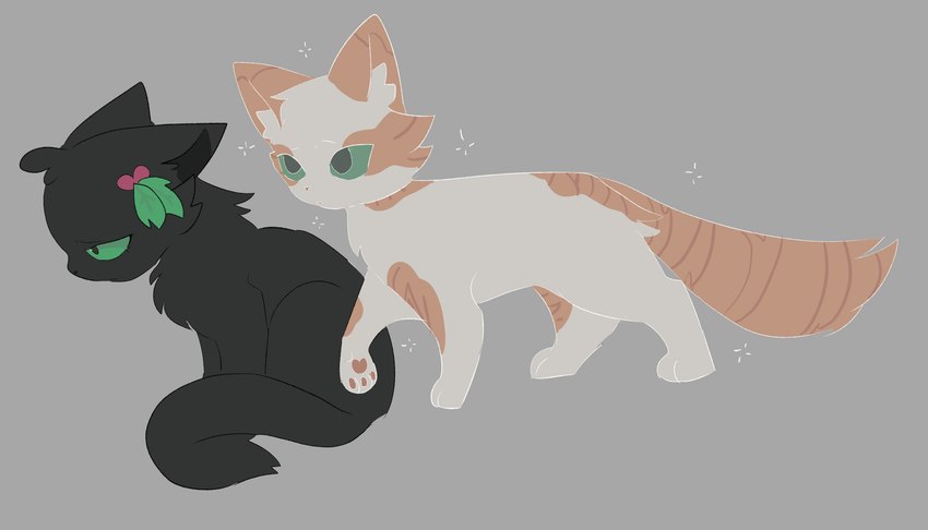 ambiguous_gender black_body black_fur duo feral fur green_sclera grey_background sad simple_background bloowolfy warriors_(book_series) fallen_leaves_(warriors) hollyleaf_(warriors) domestic_cat felid feline felis ghost mammal spirit 2024 hi_res