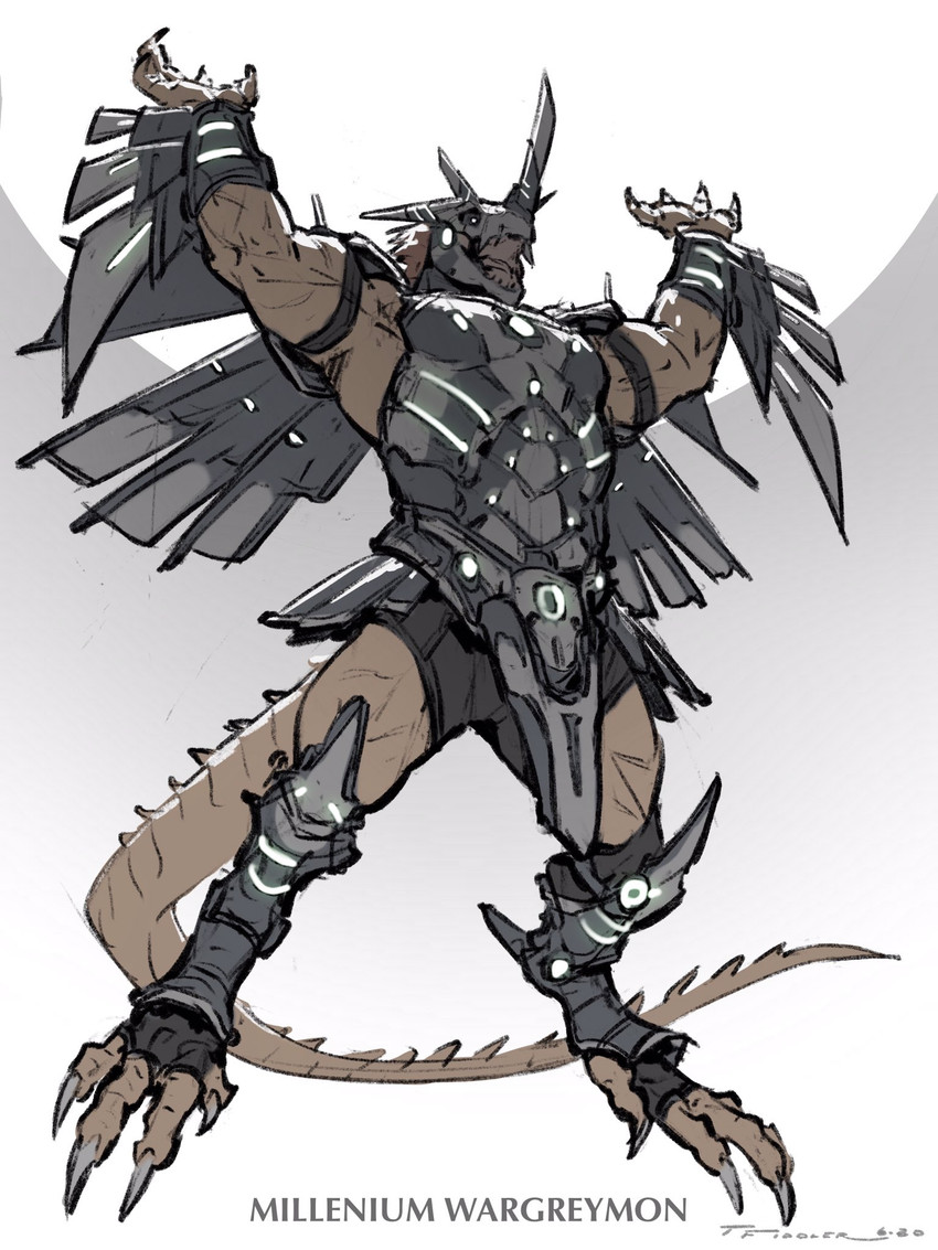 anthro arm_blade armor biceps casting_spell claws clothed clothing futuristic_armor greaves hair headgear helmet horn horned_helmet male metal_wings muscular muscular_anthro muscular_male open_mouth pecs raised_arms sharp_teeth shoulder_guards simple_background solo spirit_bomb teeth vambrace vambrace_(weapon) white_background wrist_blade wrist_weapon taran_fiddler bandai_namco digimon digimon_(species) scalie wargreymon 2020 3:4 digital_media_(artwork) hi_res