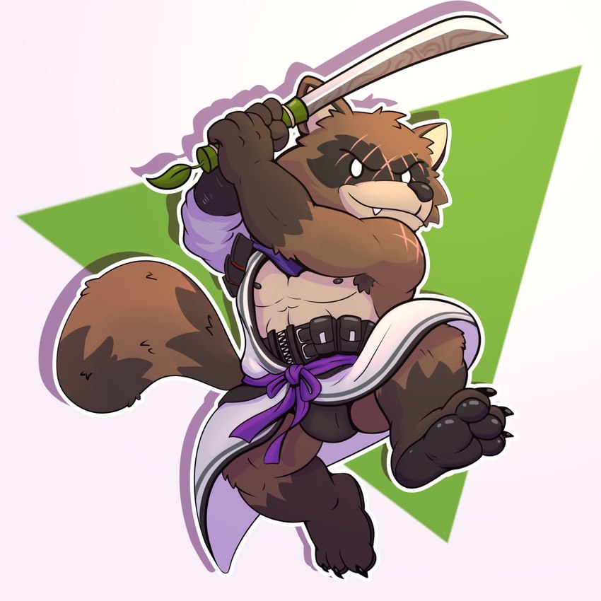 anthro armpit_hair asian_clothing body_hair bulge clothing east_asian_clothing feet foot_focus fundoshi japanese_clothing male male/male melee_weapon paws samurai solo sticker sword toony underwear warrior weapon krepht epic_games fortnite hajime_(fortnite) animal_humanoid canid canid_humanoid canine canine_humanoid humanoid mammal mammal_humanoid procyonid raccoon raccoon_dog tanuki tanuki_humanoid hi_res
