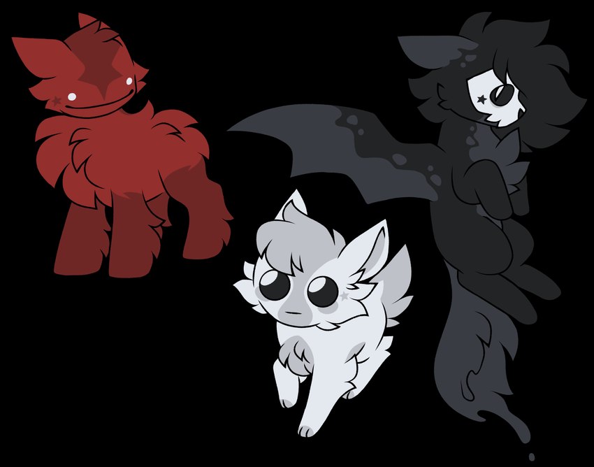 ambiguous_gender autism black_body black_eyes black_fur feral fur group latex mask red_body red_fur redesign skull_mask star_on_cheek trio white_body white_eyes white_fur wings pegacousin bob_(pegacousin) pim_(pegacousin) tbh_(character) tom_(pegacousin) canid canine canis living_latex mammal monster small_creature unknown_species wolf 2024 absurd_res alpha_channel hi_res model_sheet