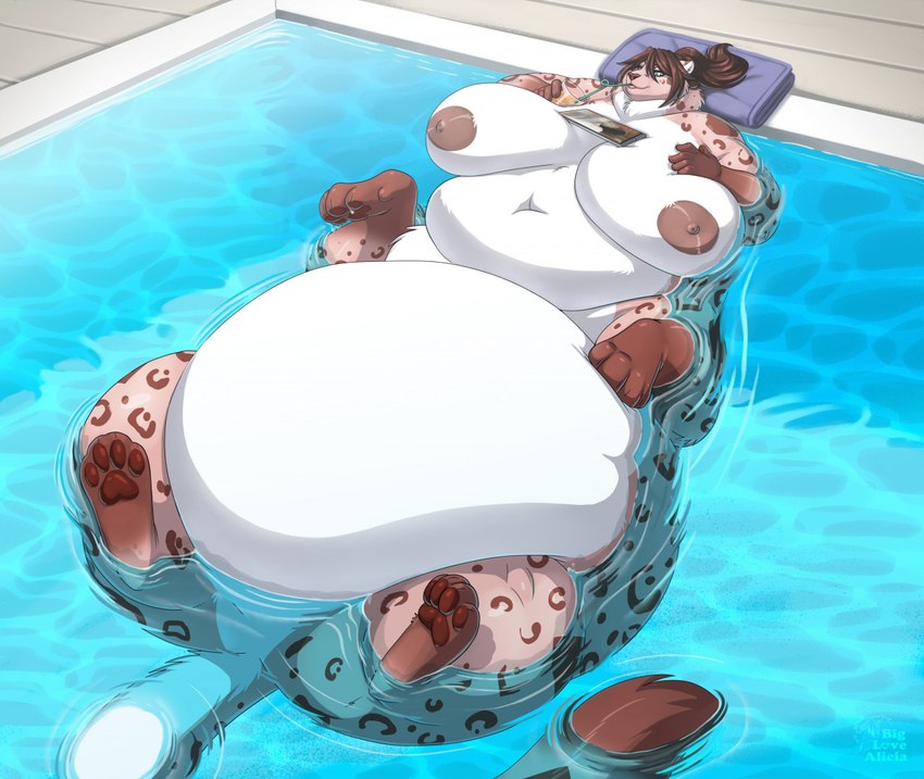 anthro belly beverage big_belly big_breasts blue_eyes breasts brown_body brown_fur brown_hair countershading day detailed_background drinking drinking_straw electronics female floating floating_on_water fur hair huge_belly huge_breasts hyper hyper_belly lemonade morbidly_obese morbidly_obese_female morbidly_obese_taur multicolored_body nipples nude obese obese_female obese_taur overweight overweight_female overweight_taur partially_submerged poolside silly_straw solo swimming swimming_pool tablet tablet_computer tail thick_thighs water white_body white_countershading biglovealicia chloe_(resua) felid felid_taur mammal mammal_taur pantherine pantherine_taur snow_leopard snow_leopard_taur taur 2022 artist_name digital_drawing_(artwork) digital_media_(artwork) signature watermark