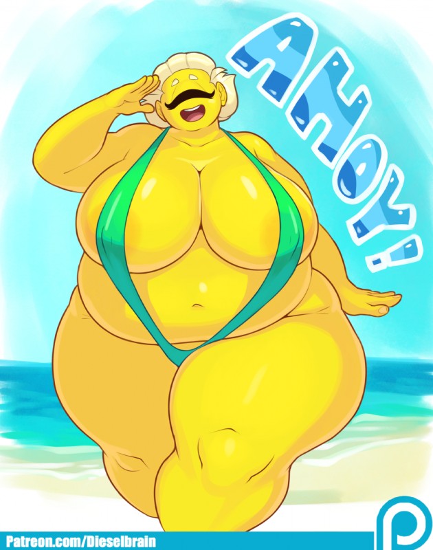 :d areola belly big_belly big_breasts bikini breasts clothed clothing dialogue eyes_closed female glistening glistening_body glistening_clothing huge_breasts navel not_furry obese obese_female obese_humanoid one-piece_swimsuit open_mouth overweight overweight_female overweight_humanoid patreon_logo simple_background skimpy sling_bikini smile solo swimwear teeth text thick_thighs tongue two-piece_swimsuit website_logo wide_hips yellow_body yellow_skin dieselbrain patreon sucy cyclops humanoid english_text hi_res url